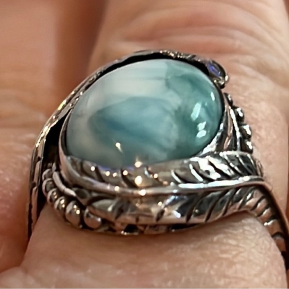 #1 Solid Sterling Silver Larimar Ring Size 8.75 N… - image 5